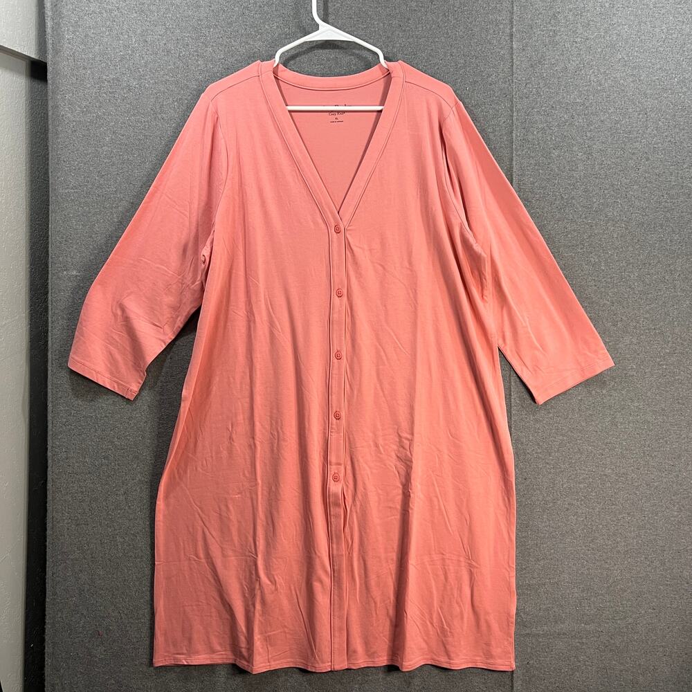AnyBody Cozy Knit Button Front Long Cardigan Rose Size X-Large